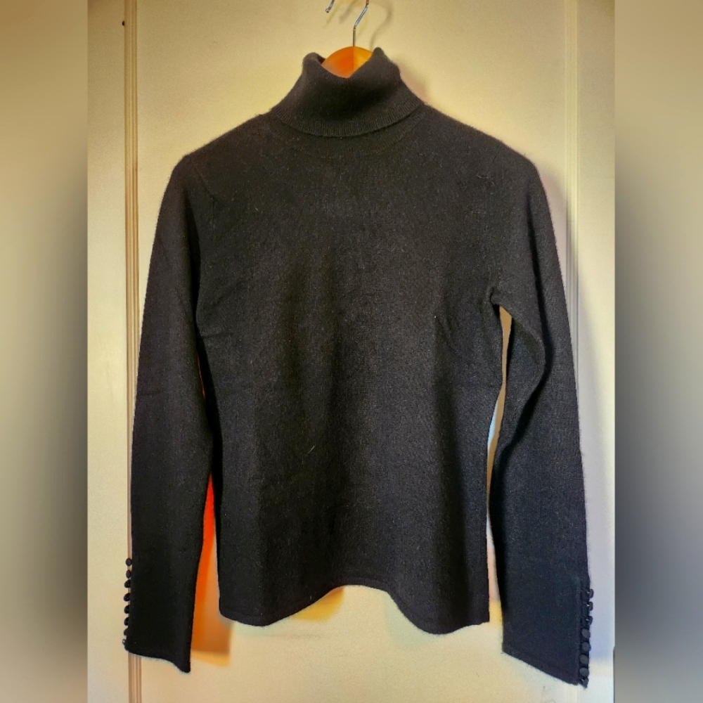White + Warren Women's Black Turtleneck Cashmere Sweater Medium